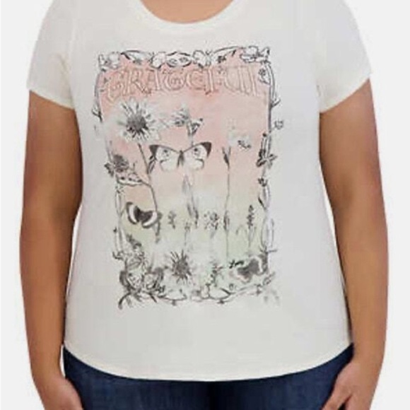 ⚡️Lucky Brand “Grateful Graphic Tee with Butterfly Design (XL) Marshmallow - Picture 1 of 2
